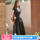 Olrain歐芮兒深灰色連衣裙女裝夏季新款時(shí)尚收腰顯瘦傘擺裙子 深灰色 M