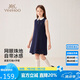 英氏（YEEHOO）女童連衣裙兒童背心裙中大童裝裙子polo翻領(lǐng)A字裙夏 深藍(lán)  140 
