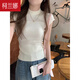 柯蘭娜別致夏季圓領鏤空t恤女士高級感冰絲針織短袖不規(guī)則設計修身上衣 米白色 均碼 【建議80-130斤】