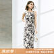 顏域收腰氣質(zhì)連衣裙2024新款女夏季優(yōu)雅印花裙子中長款圓領(lǐng)吊帶裙 白花 M/38