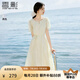 香影氣質(zhì)印花連衣裙女2025夏裝新款米白色泡泡袖圓領(lǐng)中長(zhǎng)絕美裙子 米白 S 155/80A/85-95斤