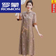 羅蒙（ROMON）2025年夏季新款中式領國風香云紗改良真絲連衣裙媽媽中長款裙子 金色 2XL 110-125斤 胸圍104