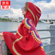 民族風(fēng)披肩斗篷女士圍巾保暖兩用紅色披肩毯麗江海邊旅游披風(fēng)沙漠拍照春夏款西藏青海湖旅拍神器 大紅色