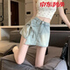 貝仙祺2025夏季新款假兩件牛仔短褲2025夏季不規(guī)則新款洋氣綁帶裙褲百搭 藍色 2XL 125-140斤