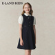 E·LAND KIDS童裝女童連衣裙25年夏季學(xué)院風(fēng)蝴蝶結(jié)拼色短袖裙 Navy藏青色/59 140cm 均碼