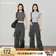 Olrain歐芮兒灰色美式休閑工裝褲女夏季2025新款復古運動高腰長褲 灰色 S 155/64A/S