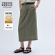 Teenie Weenie【亞麻】小熊女裝2025秋季新款中長(cháng)款薄款開(kāi)叉半身裙 淺軍綠色 M