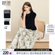 她池時(shí)尚套裝2025夏裝新款女裝圓領(lǐng)上衣搭碎花半身裙兩件套