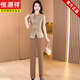 恒源祥新中式職業(yè)套裝2025新款女夏媽媽闊太太貴夫人時(shí)尚國風(fēng)顯瘦兩件套 卡其兩套裝杭州衣服名媛女裝套裝 M (適合85-105斤)