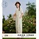 紫涵（ZIHAN）紫涵直筒闊腿背帶褲女夏季森系田園風(fēng)刺繡寬松高腰連體褲 米金 M