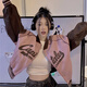 VEOX外套女秋冬季2025新款復(fù)古粉色撞色長袖短款小眾棒球服百搭夾克 藕粉色(款 雙層加里布) 常規(guī) M 90-100
