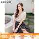 lagogo米白色娃娃領(lǐng)甜美氣質(zhì)上衣女拉谷谷2025年夏季新款短袖襯衫 米白色 L