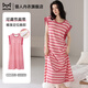 貓人純棉睡裙女夏季帶胸墊可調節肩帶女生大碼無(wú)袖可外穿家居服連衣裙 【可調節肩帶】粉色條紋42003D L 【建議100-120斤】
