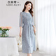 衣典零一（LEDIALYI）杭州真絲連衣裙女夏季2025年新款高端品牌氣質(zhì)媽媽桑蠶絲碎花裙子 牛仔藍(lán) XL
