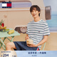 TOMMY JEANS【重磅厚實】夏男女純棉條紋針織刺繡圓領(lǐng)短袖T恤上衣18659 白綠條紋YBR M （推薦：135-150斤）