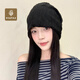 法派美式復古寬松堆堆帽子女卷邊針織素顏包頭冷帽頭巾 黑色