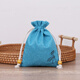 純棉麻布亞麻袋子小布袋手串袋收納袋束口抽繩袋錦囊文玩袋盤(pán)珠袋 湖藍1個(gè)11.5*14.5cm