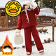 G.DUCKKIDS品牌童裝女童夾棉毛呢套裝兒童加厚保暖年服褲子兩件套女孩拜年服 紅色 150