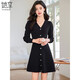 她享長(cháng)袖連衣裙女年會(huì )小黑裙V領(lǐng)收腰顯瘦金絲氛圍打底針織裙T13KQ2498
