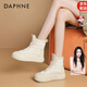 達(dá)芙妮（DAPHNE）東北雪地靴女款2024新款冬季加絨保暖大棉鞋厚底白色短靴子鞋子 米白色 跟高4CM 37 標(biāo)準(zhǔn)碼