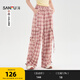 三福休閑褲2025夏季工裝口袋格子闊腿褲時(shí)尚長(cháng)褲女裝501132 粉紅格 S
