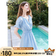 百圖betu女裝2025夏季新款連衣裙時(shí)髦海鹽藍(lán)泡泡袖暗提花裙子2503T97 藍(lán)色 L