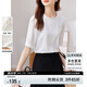 尚都比拉通勤氣質(zhì)木耳邊圓領T恤女夏季上衣設計感壓褶短袖雪紡衫 白色 XL