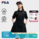 FILA 斐樂官方女裝梭織工裝連衣裙2025夏季新款時尚涼感防曬收腰裙子 正黑色-BK M 165/84A/M