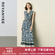顏域碎花背心連衣裙女2025夏季新款法式復(fù)古拼接收腰V領(lǐng)魚尾長裙 藍花 M