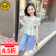 G.DUCKKIDS小黃鴨童裝兒童衣服女童套裝夏季2024新款小女孩飛袖山本褲兩件套 藍(lán)色  140 (建議130cm 10-11歲左右)cm