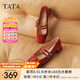 他她（TATA）紅色瑪麗珍鞋女鞋粗跟小皮鞋女鞋春季新款單鞋女XMP01AQ5 酒紅 37