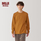 無印良品（MUJI）男式 水洗粗棉線圓領(lǐng)長袖T恤 男士打底衫男款純色套頭衫 ABA93C4A 深暗黃色 L (175/100A)