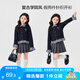 左西女童毛衣假兩件2025新款兒童春裝格子襯衫女孩上衣潮 藏青色 140