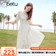 百圖betu女裝2025夏季新款連衣裙V領波點飄逸蛋糕裙雪紡裙子女2504T95 米白 S