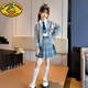G.DUCKKIDS女童jk制服裙子兒童秋裝小學生春秋款學院風洋氣格子百褶裙三件套 灰色三件套【毛衣+襯衫+裙子】 150 cm