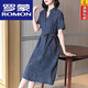 羅蒙（ROMON）高端香云紗真絲連衣裙女25年夏季新款大牌桑蠶絲氣質(zhì)媽媽顯瘦裙子 牛仔藍(lán) 4XL 建議150-165斤