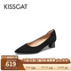接吻貓金晨同款KISSCAT【經(jīng)典CAT貓掌鞋】單鞋簡(jiǎn)約通勤高跟鞋尖頭船鞋女 黑色（瘦腳卡碼拍小一碼） 37 (235mm)