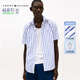 TOMMY HILFIGER【輕松感】25夏季男純棉府綢休閑純色條紋中性簡(jiǎn)約短袖襯衣襯衫男 【條紋府綢】藍(lán)白條紋0A5 S （推薦：120-135斤）