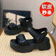 斷碼清倉薏尓慷厚底羅馬涼鞋女夏季新款魔術(shù)貼松糕沙灘鞋運動(dòng)涼鞋 黑色  跟高6厘米 36 (230mm) 標準碼