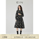 EIN青花瓷系列 EIN言素胚青花印花國(guó)風(fēng)立領(lǐng)高腰碎褶連衣裙春秋新款 石墨黑（長(zhǎng)款） S