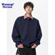 WASSUP HERMU官方polo領(lǐng)衛(wèi)衣男秋冬季美式復(fù)古格子寬松學(xué)院風(fēng)假兩件長袖T恤 藏青色 XL （推薦130-150斤）
