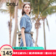 百圖betu女裝夏季新款連體褲復(fù)古水洗牛仔工裝連體褲女2404D05 牛仔色 M