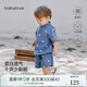 babylove嬰幼兒分體套裝夏季薄款純棉紗布襯衫t恤短褲寶寶兩件套外出服 碧城藍(lán) 90