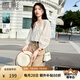 香影（xiangying）v領(lǐng)襯衫女2025夏裝新款襯衣設(shè)計(jì)感高級(jí)米白色鏤空七分袖上衣 米色 L