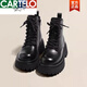 卡帝樂(lè )鱷魚(yú)（CARTELO）棕色馬丁靴女英倫風(fēng)2025新款春秋單靴厚底增高系帶側拉鏈短靴 黑色 35