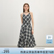 范思藍(lán)恩格子V領(lǐng)吊帶連衣裙女2025夏新款不規(guī)則波嬉風(fēng)長(zhǎng)裙2545 黑米格 M
