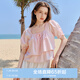 樂町韓系少女感雙層甜美A版雪紡衫夏季新款好看領(lǐng)口綁帶上衣 粉色（現(xiàn)貨） M