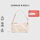 CHARLIE&KELLI CK品牌包包女包褶皺蠟皮單肩腋下小方包女士2025新款手提斜挎包 米白色【京倉(cāng)配送 品牌禮袋】