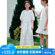 ELLE KIDS夏季女童度假風(fēng)松弛圓領(lǐng)插肩燈籠半袖休閑棉布繡花連衣裙長(cháng)裙
