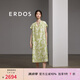 ERDOS 春夏桑蠶絲寬松A字裙植物花卉V領(lǐng)慵懶度假風(fēng)女連衣裙 青提綠 S 155/80A